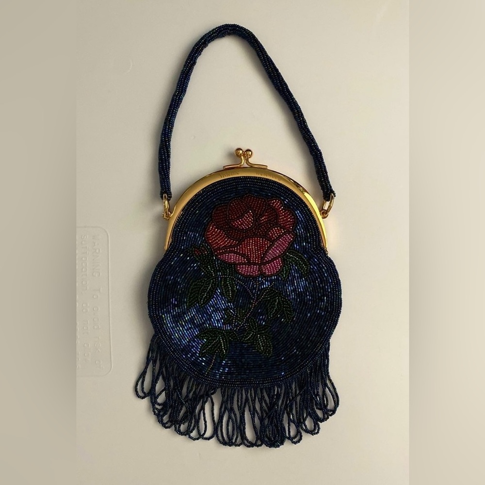 Vivienne Westwood Vintage Runway Blue Black Beaded Rose Clutch